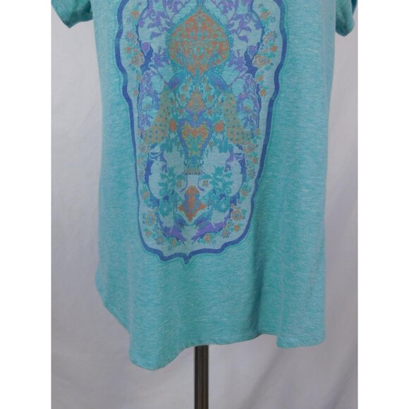 Lucky Brand Teal Medallion Graphic Tee Boho Witch M - Picture 3 of 10